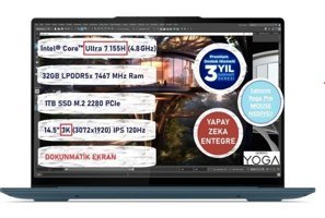 Lenovo Yoga Pro 7 14IMH9 83E200AQTR Dahili ARC Graphics Intel Core Ultra 7 155H 32 GB Ram 1 TB SSD 14.5 inç Full HD Freedos Dokunmatik Laptop