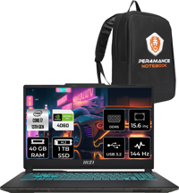 MSI Cyborg 15 A13VF893XTRP323 Dahili UHD Graphics Intel Core i7 13620H 40 GB Ram 1 TB SSD 15.6 inç Full HD Freedos Laptop + PER4 Çanta