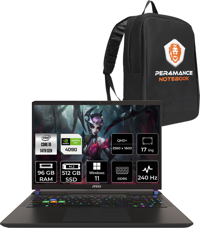 MSI Vector 17 Hx A14VIG879XTRP417 Dahili UHD Graphics Intel Core i9 14900HX 96 GB Ram 512 GB SSD 17 inç Full HD Windows 11 Pro Laptop + PER4 Çanta