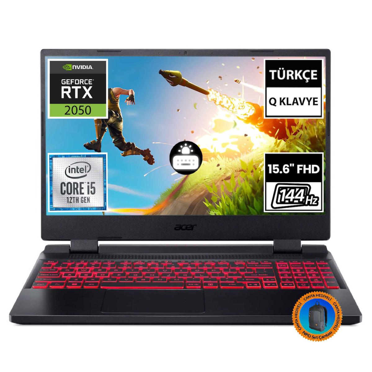 Acer Nitro 5 AN515-58-56RY NH.QMZEY.003A5 Harici GeForce RTX 2050 Intel Core i5 12450H 16 GB Ram 1 TB SSD 15.6 inç Full HD Freedos Gaming Laptop + CNT006 Çanta