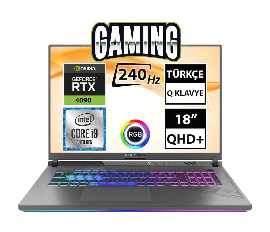 Asus ROG Strix Scar 18 G834JY-N6041A1 Harici GeForce RTX 4090 Intel Core i9 13980HX 64 GB Ram 512 GB SSD 18 inç QHD+ Freedos Gaming Laptop