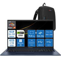 Asus Vivobook Pro 15 M6500QF HN017WP06 Harici GeForce RTX 2050 AMD Ryzen 5 5600H 24 GB Ram 2 TB SSD 15.6 inç Full HD Windows 11 Pro Gaming Laptop