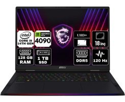 MSI Raider 18 Hx A14VIG-468TR-A7 Harici GeForce RTX 4090 Intel Core i9 14900HX 128 GB Ram 1 TB SSD 18 inç UHD+ Freedos Gaming Laptop + Anzar Mouse