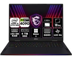 MSI Raider 18 Hx A14VIG-468TR-A39 Harici GeForce RTX 4090 Intel Core i9 14900HX 192 GB Ram 4 TB SSD 18 inç UHD+ Windows 11 Pro Gaming Laptop + Anzar Mouse