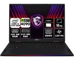MSI Raider 18 Hx A14VIG-468TR-A10 Harici GeForce RTX 4090 Intel Core i9 14900HX 192 GB Ram 512 GB SSD 18 inç UHD+ Freedos Gaming Laptop + Anzar Mouse