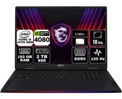 MSI Raider 18 Hx A14VHG-465TR-A12 Harici GeForce RTX 4080 Intel Core i9 14900HX 192 GB Ram 2 TB SSD 18 inç UHD+ Freedos Gaming Laptop + Anzar Mouse