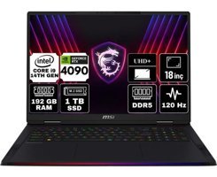 MSI Raider 18 Hx A14VIG-468TR-A11 Harici GeForce RTX 4090 Intel Core i9 14900HX 192 GB Ram 1 TB SSD 18 inç UHD+ Freedos Gaming Laptop + Anzar Mouse