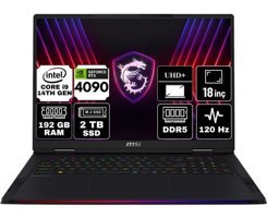MSI Raider 18 Hx A14VIG-468TR-A12 Harici GeForce RTX 4090 Intel Core i9 14900HX 192 GB Ram 2 TB SSD 18 inç UHD+ Freedos Gaming Laptop + Anzar Mouse