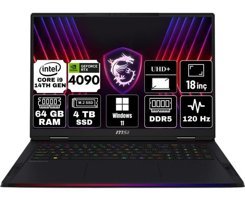 MSI Raider 18 Hx A14VIG-468TR-A14 Harici GeForce RTX 4090 Intel Core i9 14900HX 64 GB Ram 4 TB SSD 18 inç UHD+ Windows 11 Home Gaming Laptop + Anzar Mouse
