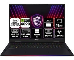 MSI Raider 18 Hx A14VIG-468TR-A36 Harici GeForce RTX 4090 Intel Core i9 14900HX 192 GB Ram 512 GB SSD 18 inç UHD+ Windows 11 Pro Gaming Laptop + Anzar Mouse