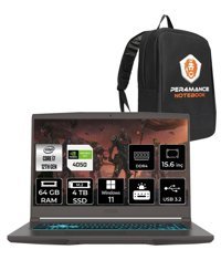 MSI Thin 15 12VE-1892XTR Harici GeForce RTX 4050 Intel Core i7 12650H 64 GB Ram 4 TB SSD 15.6 inç Full HD Windows 11 Home Gaming Laptop + PER4 Çanta