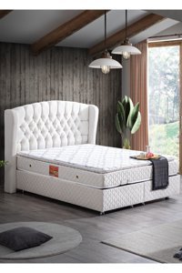 Setay Nice Real 150x200 cm Ayrılabilen Yataklı Başlıklı Çift Kişilik Sandıklı Baza Seti Krem