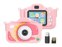 Vkemall 2 inç Sevimli Dinozor Mini Full HD Kompakt Dijital Fotoğraf Makinesi Pembe