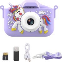 Fairy Sevimli Unicorn Mini Full HD Kompakt Dijital Fotoğraf Makinesi Mor