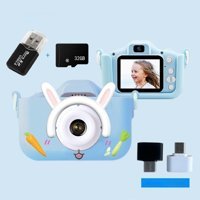 Tuomeng Sevimli Tavşan Mini Full HD Kompakt Dijital Fotoğraf Makinesi Mavi