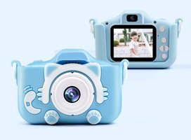 Tuomeng Yaşlı Sevimli Kedi Mini Full HD Kompakt Dijital Fotoğraf Makinesi Mavi