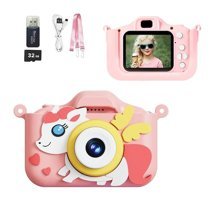 Mengtuo Mini Full HD Sevimli Unicorn Kompakt Çocuk Dijital Fotoğraf Makinesi Pembe