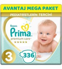 Prima Avantaj Mega Paket 3 Numara Yıkanabilir Göbek Oyuntulu Göbek Oyuntulu Cırtlı Bebek Bezi 336'lı