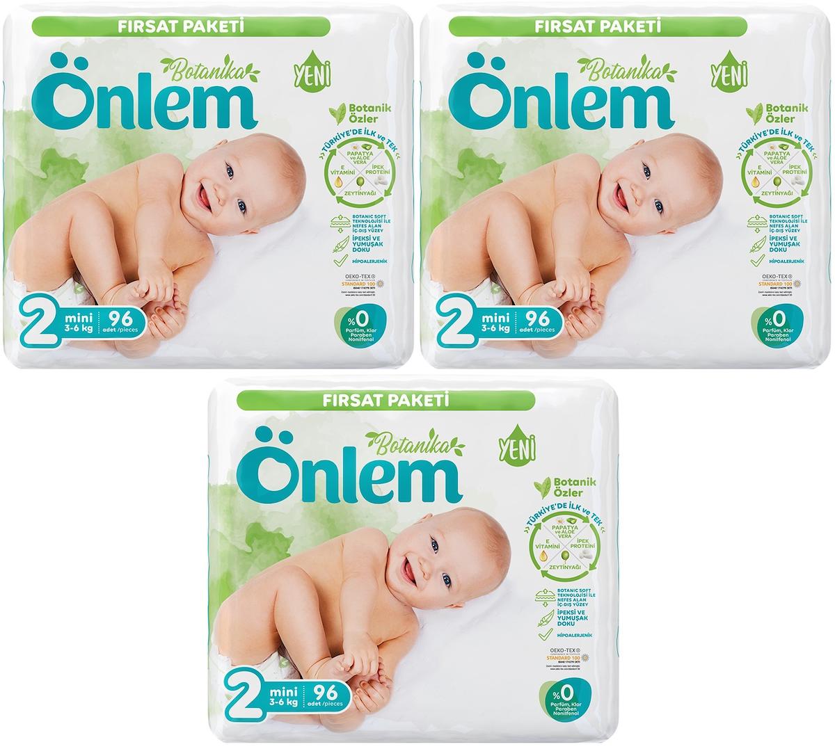 Önlem Botanika 2 Numara Yıkanabilir Organik Göbek Oyuntulu Göbek Oyuntulu Cırtlı Bebek Bezi 288'li