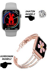 Bunnys Watch 8 Android GPS 45 mm Silikon Kordon Kare Unisex Akıllı Saat Koyu Rose