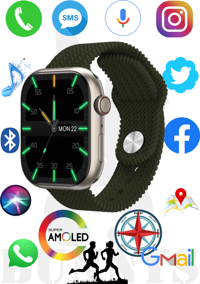 Rabbit Store Watch 9 Pro Android 45 mm Silikon Örgü Kordon Oval Unisex Akıllı Saat Yeşil