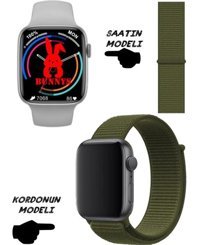 Bunnys Watch 8 Pro Android 45 mm Silikon Kordon Kare Unisex Akıllı Saat Haki