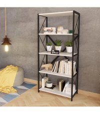 Larem Mobilya Çok Amaçlı 5 Bölmeli 5 Raflı Ahşap 150 cm Beyaz Kitaplık