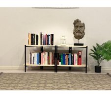 Wandoo Dekoratif 2 Bölmeli 2 Raflı Metal 120x50 cm Kahverengi Kitaplık