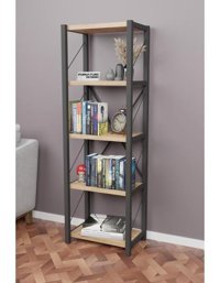Furnature Design Dekoratif 5 Bölmeli 5 Raflı Metal 60x30 cm Siyah-Çam Kitaplık