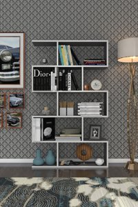 Kenzlife Firuze 10 Bölmeli 6 Raflı Suntalam 150x90x20 cm Gri Kitaplık