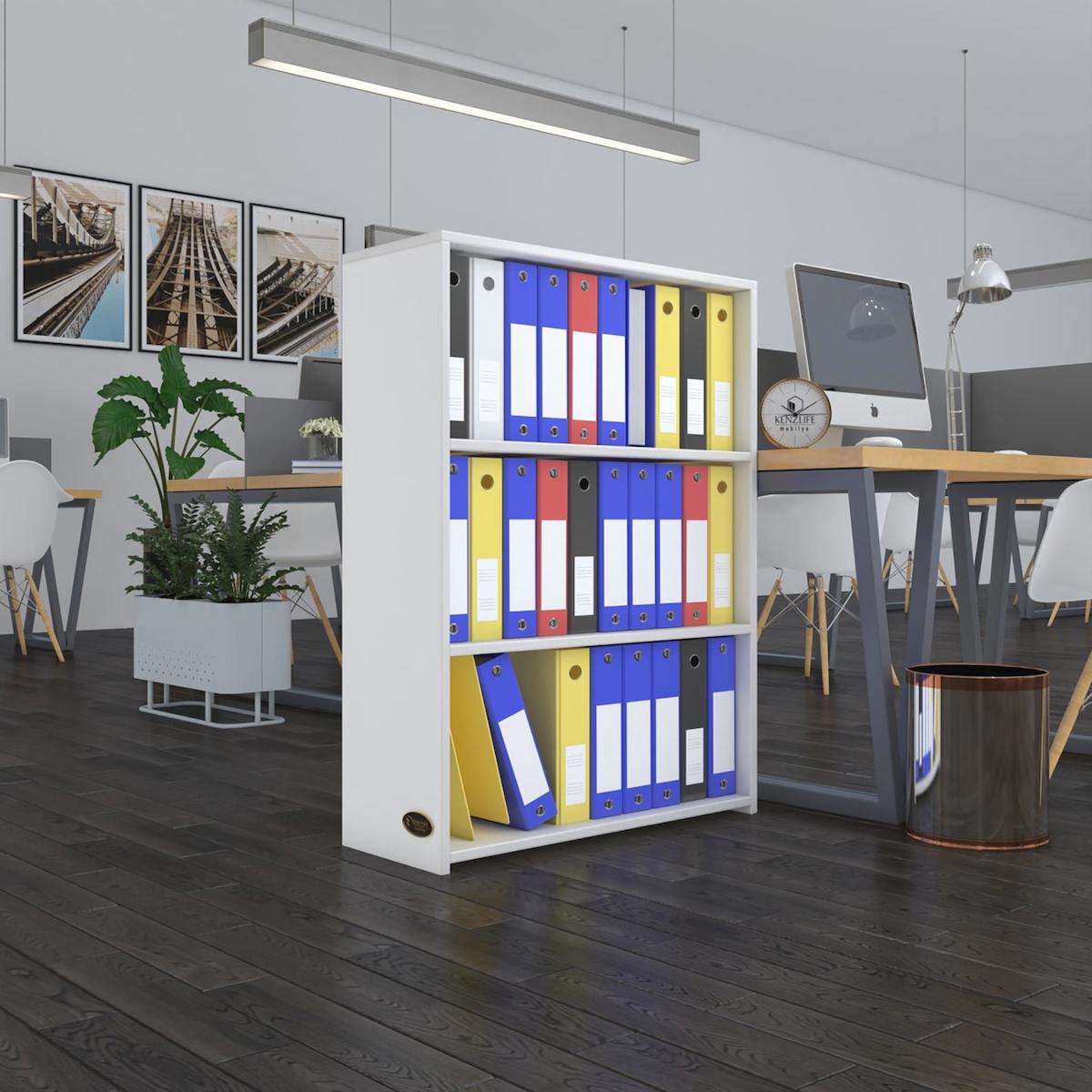 Kenzlife İlkutay 3 Bölmeli 3 Raflı Suntalam 105x80x30 cm Beyaz Kitaplık