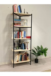 Wandoo Dekoratif 5 Bölmeli 5 Raflı Ahşap-Metal 60x160 cm Ahşap Kitaplık
