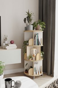 Zeo Wood Design Dekoratif 16 Bölmeli 16 Raflı Ahşap 103x45 cm Beyaz-Meşe Kitaplık