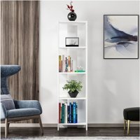 Aden Home Dekoratif 4 Bölmeli 5 Raflı Ahşap 160x44x30 cm Beyaz Kitaplık