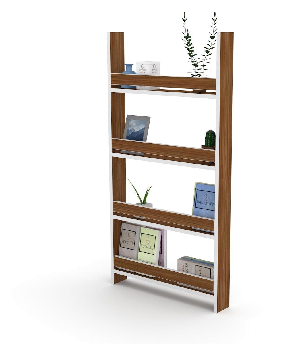 Kenzlife Fermur 4 Bölmeli 4 Raflı Suntalam 120x60x10 cm Kahverengi Kitaplık