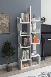 Enda Home Pamfilya 10 Bölmeli 10 Raflı Ahşap 132x53x21 cm Antrasit-Beyaz Kitaplık