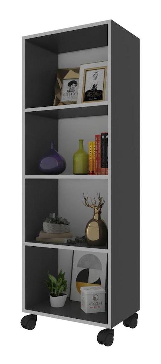 Kenzlife Beril 4 Bölmeli 4 Raflı Suntalam 148x30x20 cm Gri Kitaplık