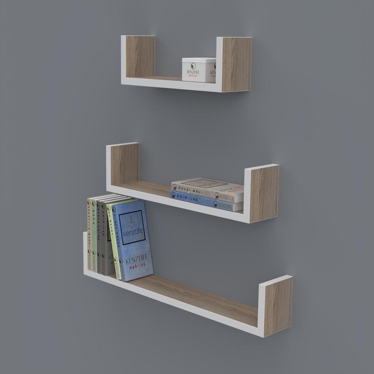 Kenzlife Müjgan 3 Bölmeli 3 Raflı Suntalam 60x45x30 cm Beyaz-Tori Kitaplık