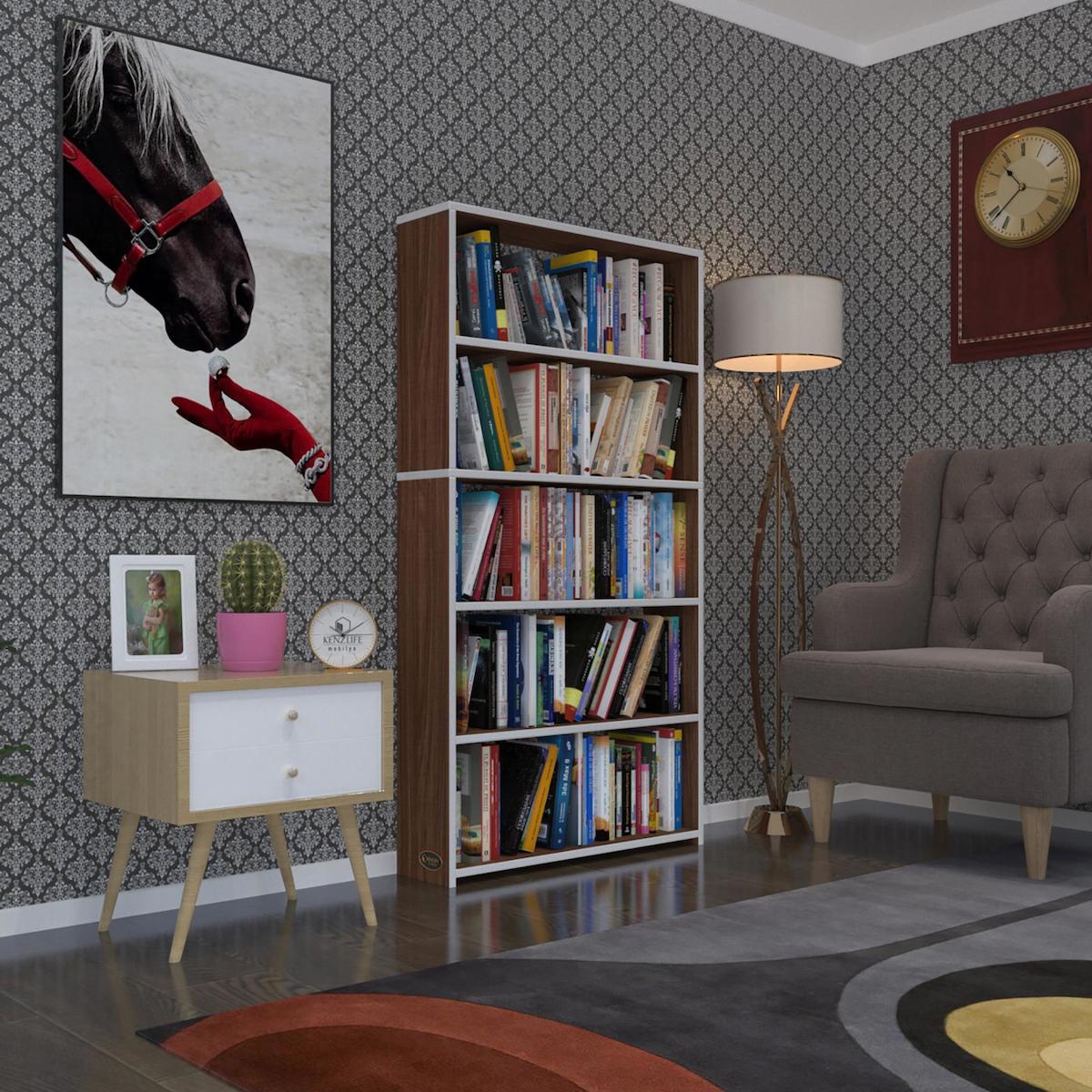 Kenzlife Süper Ga Tek Bölmeli 5 Raflı Suntalam 150x80x19 cm Tori Kitaplık