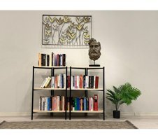 Wandoo Dekoratif 4 Bölmeli 4 Raflı Metal 180x86 cm Kahverengi Kitaplık