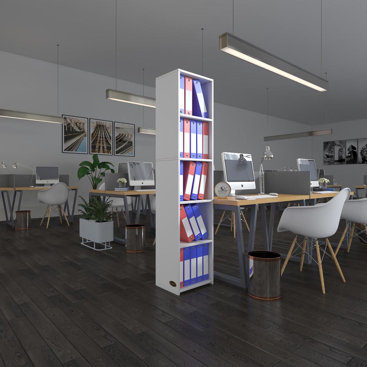 Kenzlife Kutadgu 5 Bölmeli 5 Raflı Suntalam 175x40x30 cm Beyaz Kitaplık