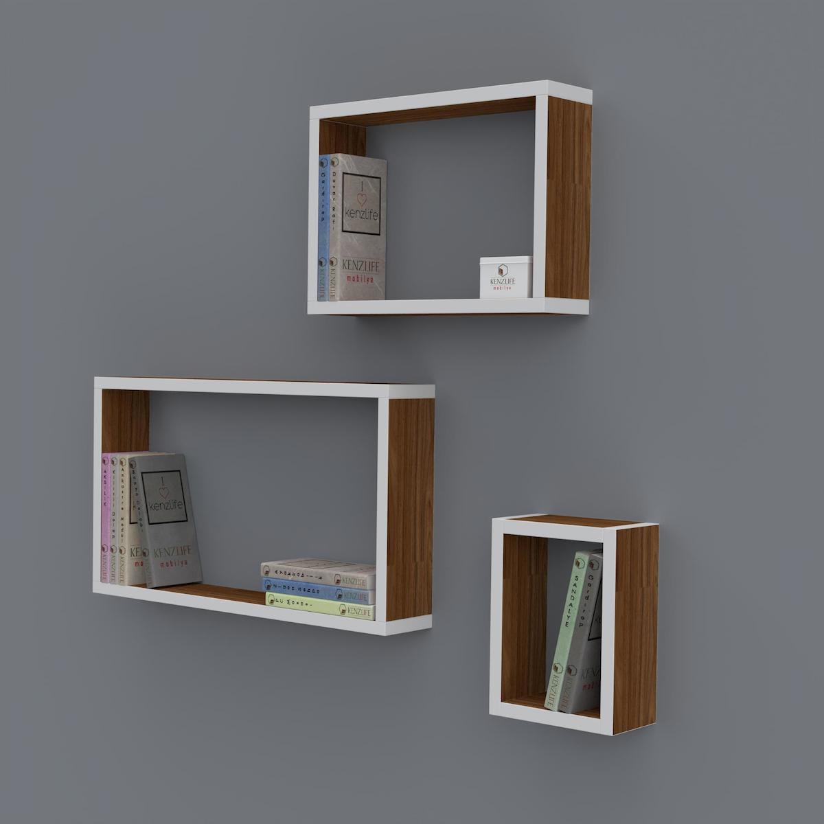 Kenzlife Neslişah 3 Bölmeli 3 Raflı Suntalam 30x60x20 cm Beyaz-Kahverengi Kitaplık