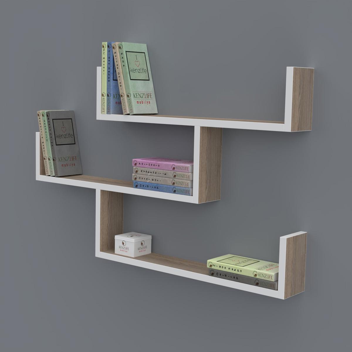 Kenzlife Gülin 3 Bölmeli 3 Raflı Suntalam 55x80x20 cm Beyaz-Tori Kitaplık