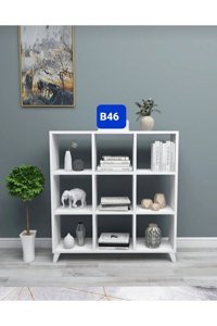 Bengi Mobilya B46 9 Bölmeli 9 Raflı Ahşap 190x130x30 cm Beyaz Kitaplık