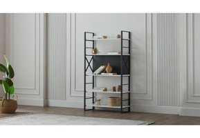 Bellona Sosa XL 5 Bölmeli 5 Raflı Ahşap 160x86x35 cm Beyaz Kitaplık
