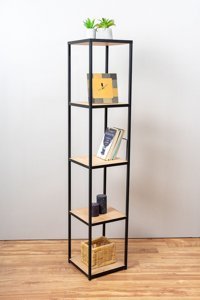 Mudesa Dekoratif 5 Bölmeli 5 Raflı Metal Meşe-Siyah Kitaplık