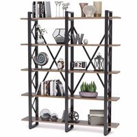 Zizuva Tasarım 5 Bölmeli 5 Raflı Metal 150x180x30 cm Ceviz Kitaplık