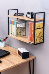 Mudesa Modern 2 Bölmeli 2 Raflı Ahşap-Metal 47x36x16 cm Ahşap Kitaplık
