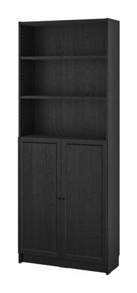 IKEA Kapaklı 3 Bölmeli 3 Raflı Suntalam 80x30x202 cm Meşe-Siyah Kitaplık