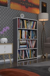 Kenzlife Süper Ga Tek Bölmeli 4 Raflı Suntalam 120x80x19 cm Gri Kitaplık